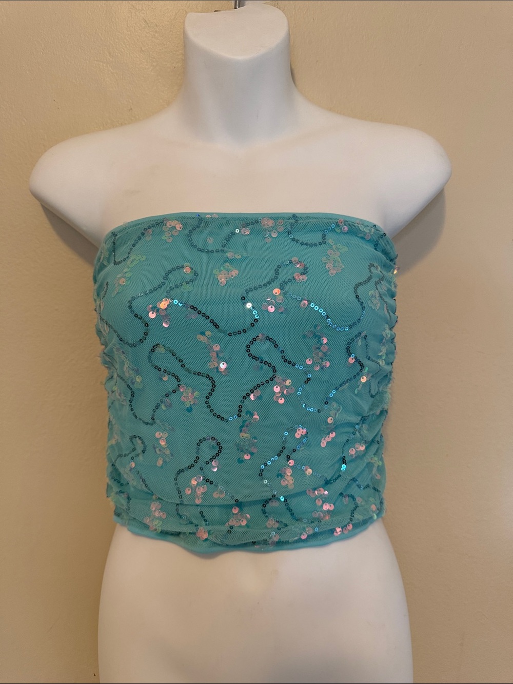 Strapless Sequin Tube Top - Aqua